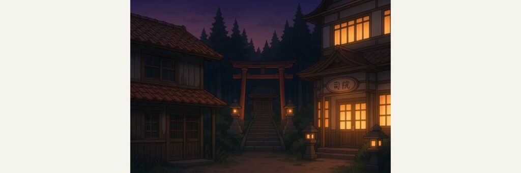 公式に示された舞台：秋田A邸／奈良T神社／岐阜N旅館（県名のみ）