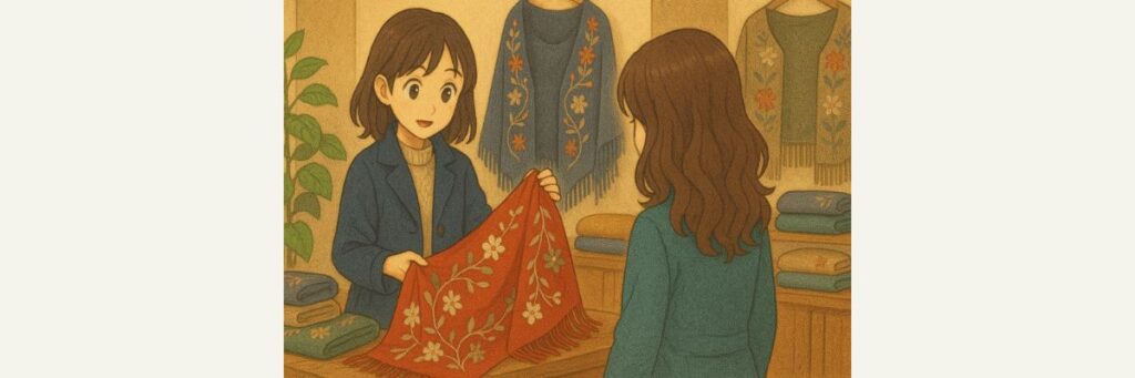 紹介要素③ 刺繍のストール(TARA BLANCA銀座本店)